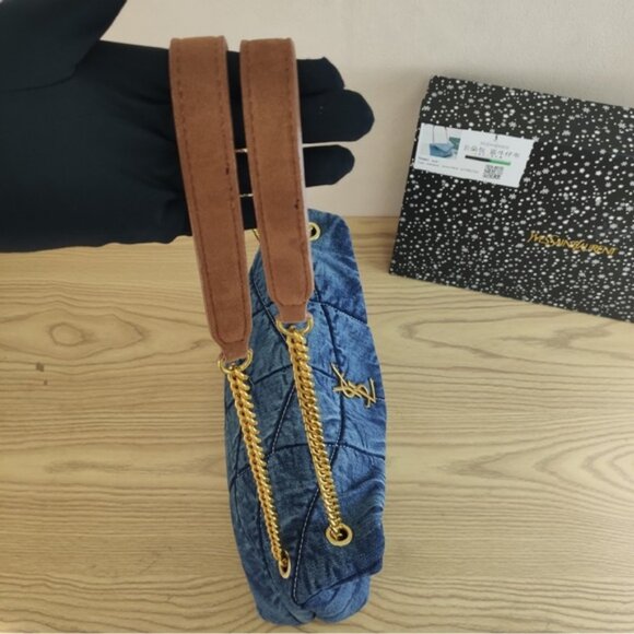 Yves Saint Laurent Blue and Gold Shoulder Bag Quilted Design - Picture 2 of 8